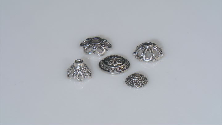 Antiqued Silver Tone Large Hole Bead Caps in 5 Styles 150 Pieces Total Video Thumbnail